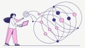 Woman Connecting Digital Network Dots Art, vector design Generative AI Royalty Free Stock Photo