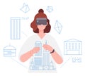 Woman constructing building in virtual reality. Future archtect in vr headset Royalty Free Stock Photo