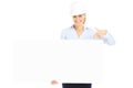 Woman with construction banner Royalty Free Stock Photo