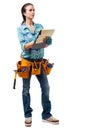 Woman Construction Contractor Carpenter on White Royalty Free Stock Photo