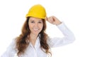 Woman with construction helmet