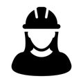 Woman Construction Worker Icon - Vector Person Profile Avatar illustration Royalty Free Stock Photo