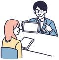 Woman consulting with customer service staff Simple Illustration