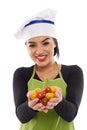 Woman cook with a bunch of cherry tomatoes Royalty Free Stock Photo