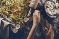 Woman cook hands preparing making tasty homemade classic italian