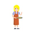 Woman cook in a Red apron. Cartoon flat illustration