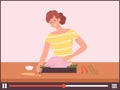 Woman cook turkey. Thanksgiving dinner online tutorial, web culinary school. Girl food blogger or vlogger, internet live