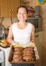 Woman with cooked baked beef