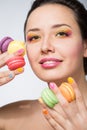 Woman with cookies makarons Royalty Free Stock Photo