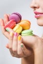 Woman with cookies makarons Royalty Free Stock Photo