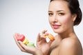 Woman with cookies makarons Royalty Free Stock Photo