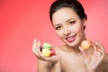 Woman with cookies makarons Royalty Free Stock Photo