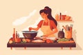 Woman cooking. flat design illiustration Royalty Free Stock Photo