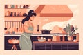 Woman cooking. flat design illiustration Royalty Free Stock Photo