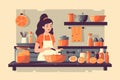 Woman cooking. flat design illiustration Royalty Free Stock Photo