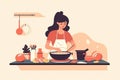 Woman cooking. flat design illiustration Royalty Free Stock Photo