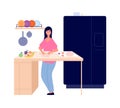 Woman cooking. Girl bakes pie in kitchen. Isolated character chef cook, householder vector illustration