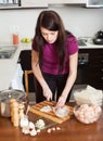 Woman cooking noodles with seafood Royalty Free Stock Photo
