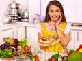Woman cooking pizza. Royalty Free Stock Photo