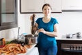 Woman cooking sea food specialties Royalty Free Stock Photo