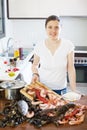 Woman cooking seafood Royalty Free Stock Photo