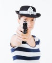 Woman cop aiming gun Royalty Free Stock Photo