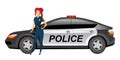 Woman cop standing by automobile flat color vector faceless character Royalty Free Stock Photo