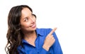 Woman copy space pointing finger. smiling business woman Royalty Free Stock Photo