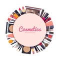 Woman cosmetic. makeup beauty accessories bronzer liquid lipstick nail polish mascara makeup pencil eyelashes powder