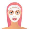 Woman with a cosmetic face mask. Smiling girl portrait. Vector illustration. Beauty Fashion Model Girl with Pink Hair