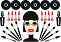 Woman and cosmetic Makeup minimalism illustration icons set Royalty Free Stock Photo