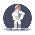 Woman cosmonaut in helmet standing