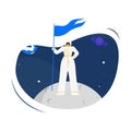 Woman Cosmonaut on Moon Flat Vector Illustration Royalty Free Stock Photo