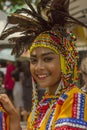 Woman in costume as participant in Davao`s ndak-indak during Kadayawan Festival 2018