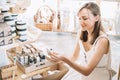 Woman with personal hygiene items in zero waste shop Royalty Free Stock Photo