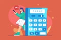 Woman counting on calculator app