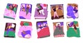 Woman and couple in bad. Sleeping characters top view. Happy people asleep alone or couples in blanket with blankets and