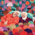 woman couple man happy asleep grandparent bed retirement old retired love together. Generative AI.