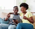 woman couple man happy happiness love black young lifestyle together romantic boyfriend girlfriend smartphone mobile Royalty Free Stock Photo