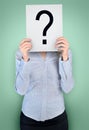 Woman cover face with question board Royalty Free Stock Photo