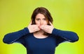 Woman covering closed mouth. Speak no evil concept Royalty Free Stock Photo