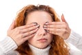 Woman covering her eyes by the hands, Royalty Free Stock Photo