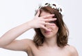 Woman covering her eyes with her hand Royalty Free Stock Photo