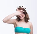 Woman covering her eyes with her hand Royalty Free Stock Photo