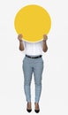 Woman covering her face with a yellow board Royalty Free Stock Photo