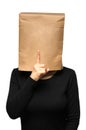 Woman covering his head using a paper bag. quiet Royalty Free Stock Photo