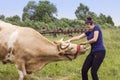 Woman and a cow