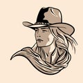 Woman with a cowboy hat. Cowboy girl face Portrait Royalty Free Stock Photo