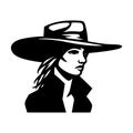 Woman cowboy in hat logo. Vector illustration.