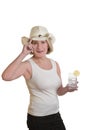 Woman with cowboyhat and longdrink Royalty Free Stock Photo